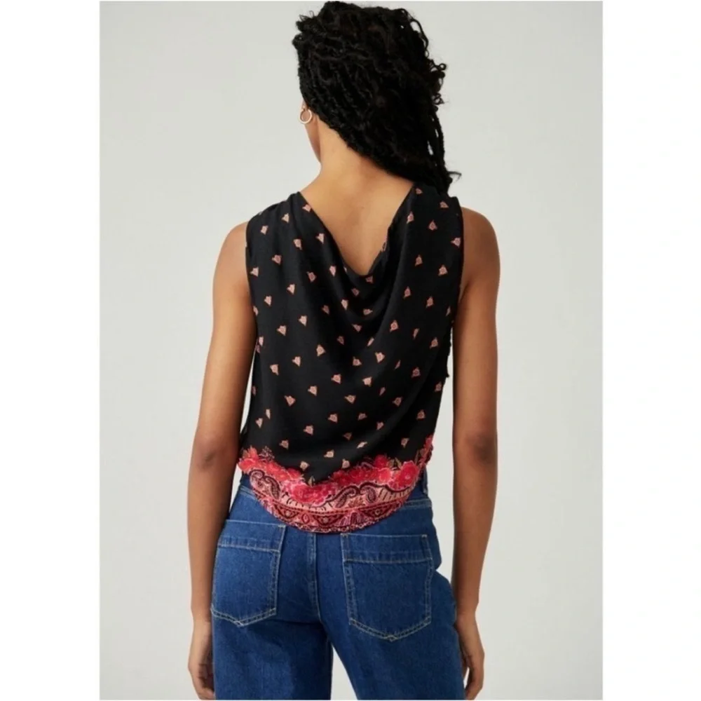 NWOT FREE PEOPLE Silas Printed Cowlneck Top / Black Combo